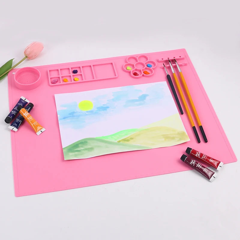 Silicone Art Mat with Brush Holder for Creative Kids