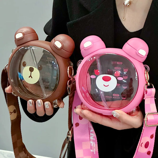 Cute Bear Straw Water Bottle – 750ml Kids Cup