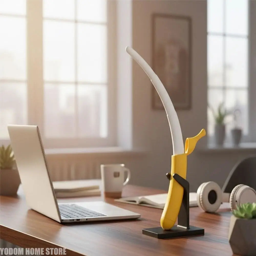 Retractable banana sword shown in closed banana form and fully extended sword form