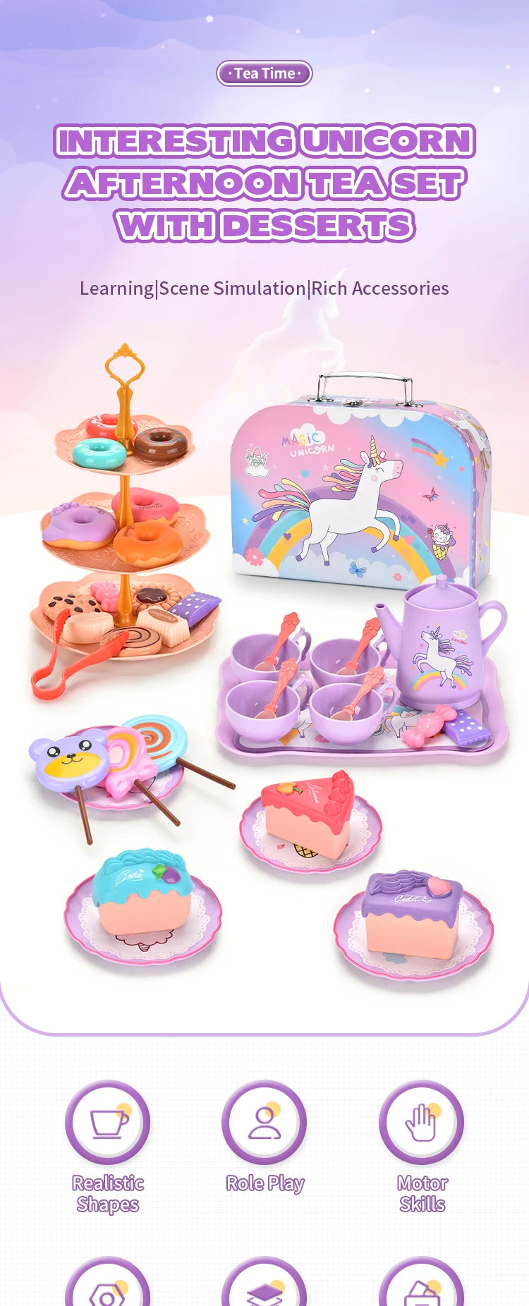 44-Piece Pretend Tea Party Set – Creative Play Kitchen Toy