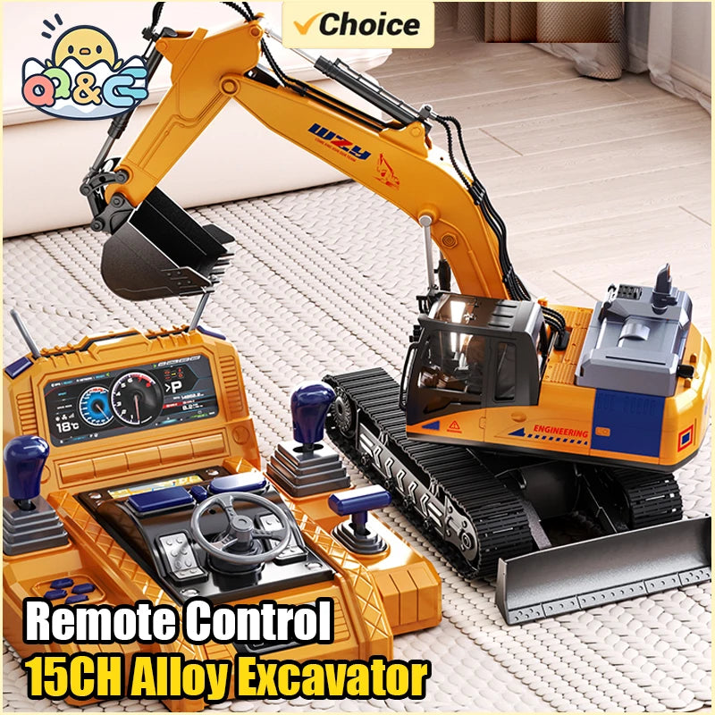 RC Excavator Toy – Alloy Remote Control Construction Truck – Side View | Toki Toy Box
