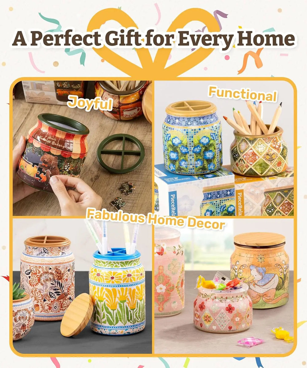 3D Puzzle Storage Jar – 128-Piece DIY Desk Organizer