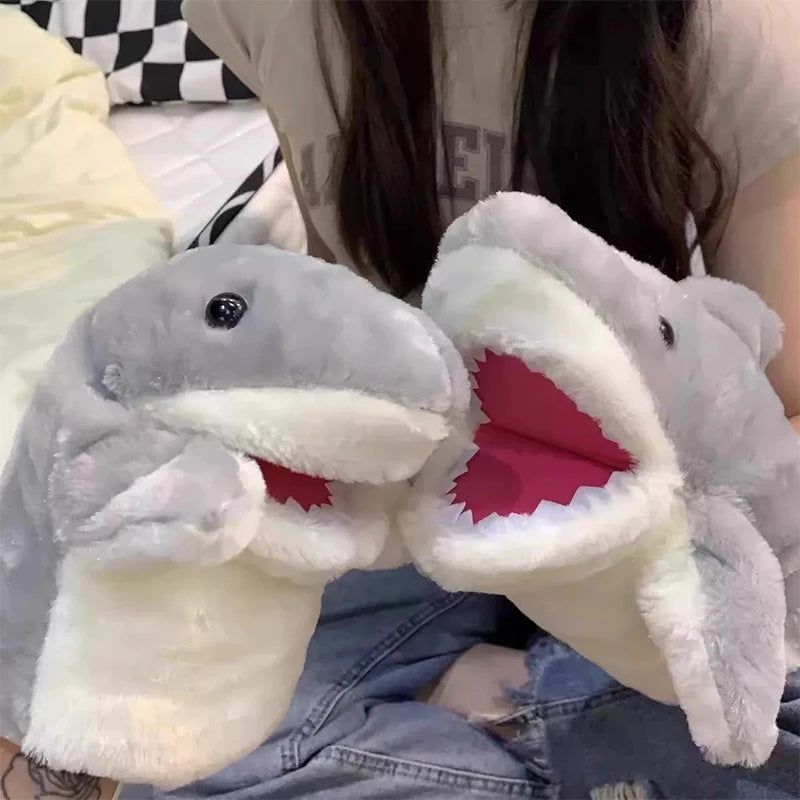 Plush Shark Hand Puppet Toy for Kids | Toki Toy Box – Side View | Toki Toy Box