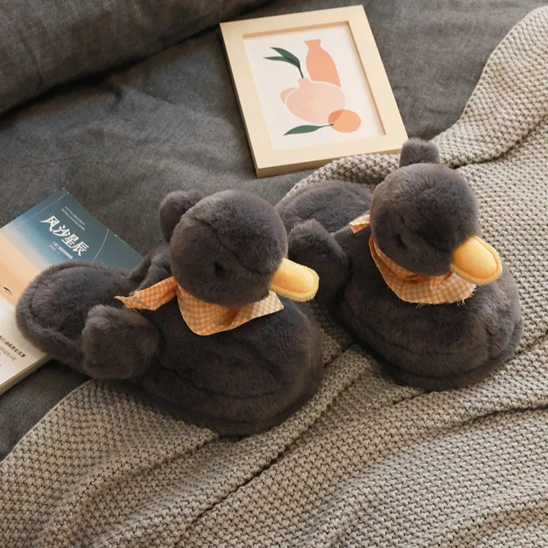 Beige and black duck fuzzy slippers for women, giftable set