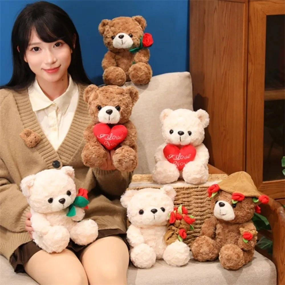 Rose Heart Teddy Plush – Cute Gift Bear - Toki Toy Box
