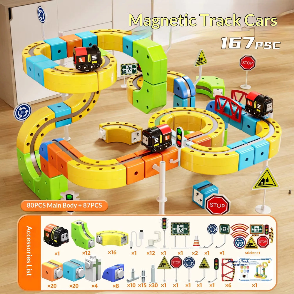 All track pieces and connectors laid out