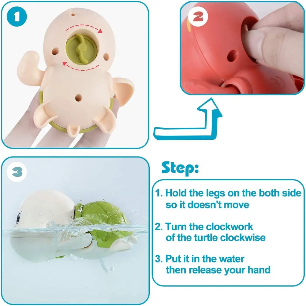 Wind-Up Swimming Turtle Bath Toys – 3 Pack for Kids