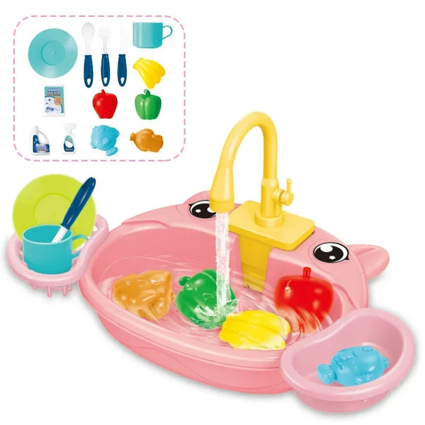 Kids Kitchen Sink Play Set with Running Water