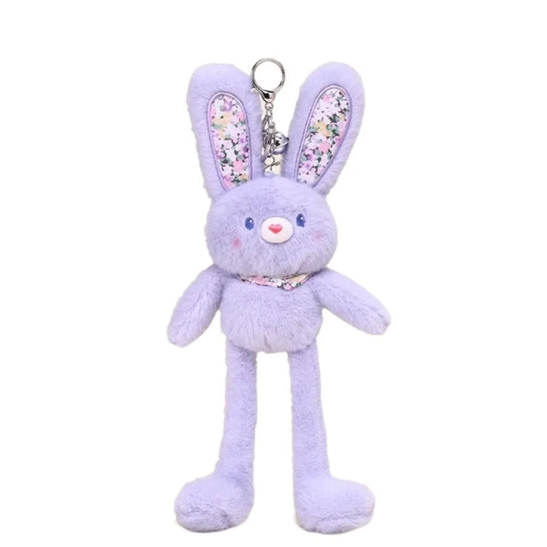 Floral Plush Bunny Keychain – Cute Long-Leg Bag Charm
