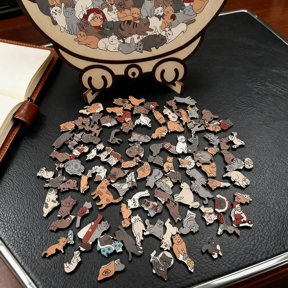Cat-Shaped Wooden Puzzle – 135-Piece Brain Teaser