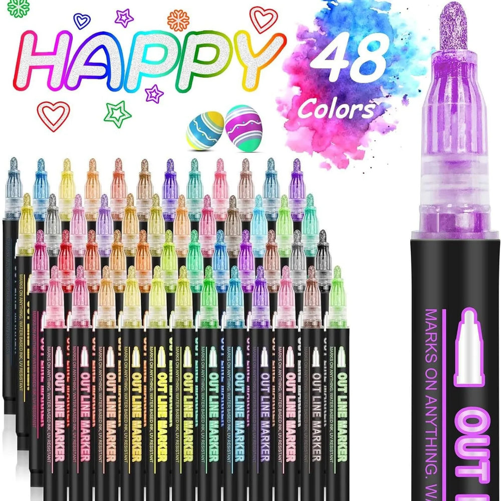 Shimmer Outline Markers Glitter Pen Set | Toki Toy Box