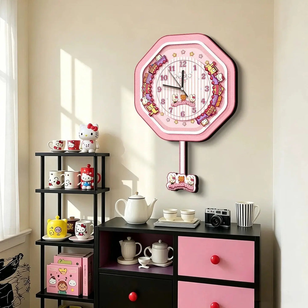 Kawaii Dream Train Pendulum Wall Clock for Cute Room Decor