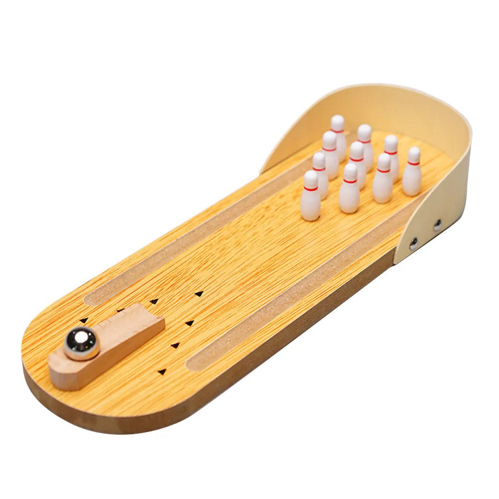 Mini Wooden Bowling Game – Portable Desktop Fun – Size Reference | Toki Toy Box