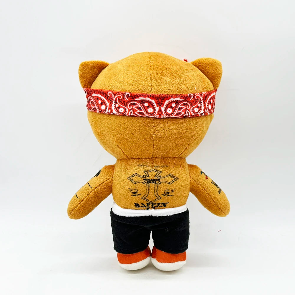 Side view of the red bandana plush buddy