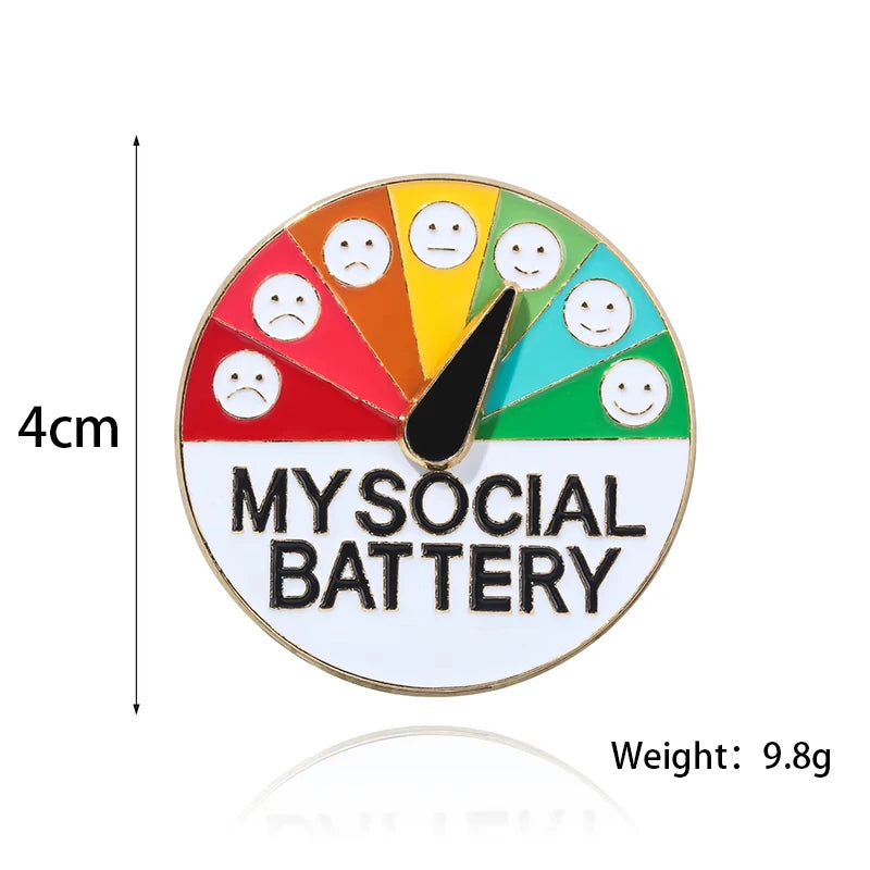 Social Battery Mood Pin – Funny Outfit Badge | Toki Toy Box – Detail | Toki Toy Box