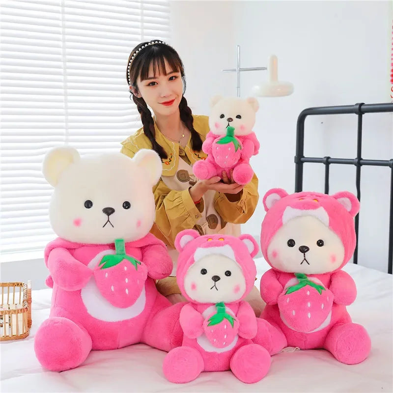 Pink strawberry teddy bear plush toy