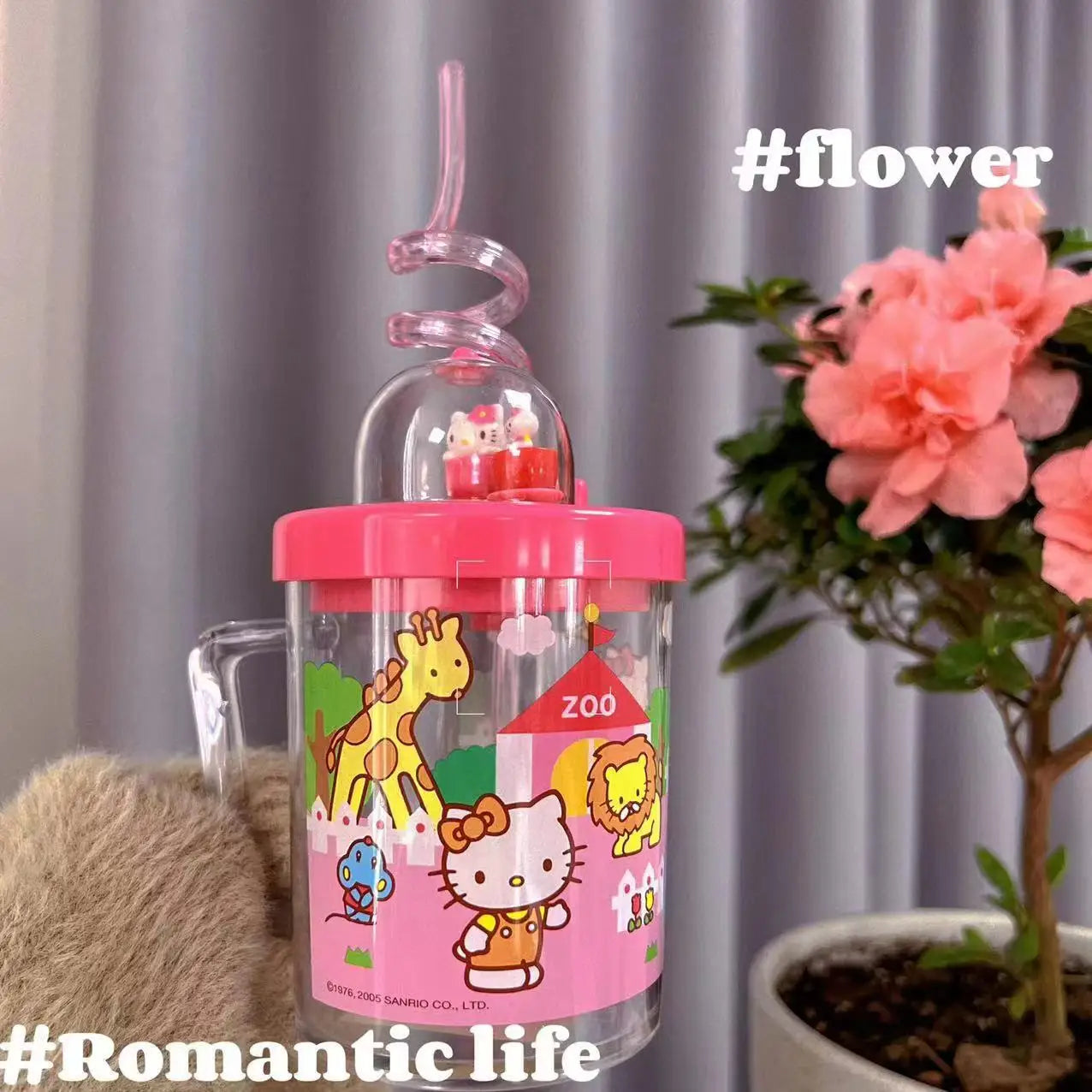 Hello Kitty Rotating Water Cup for Kids – Cute Cartoon Glass with Straw