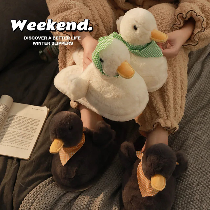 Duck house slippers plush lining and cozy interior