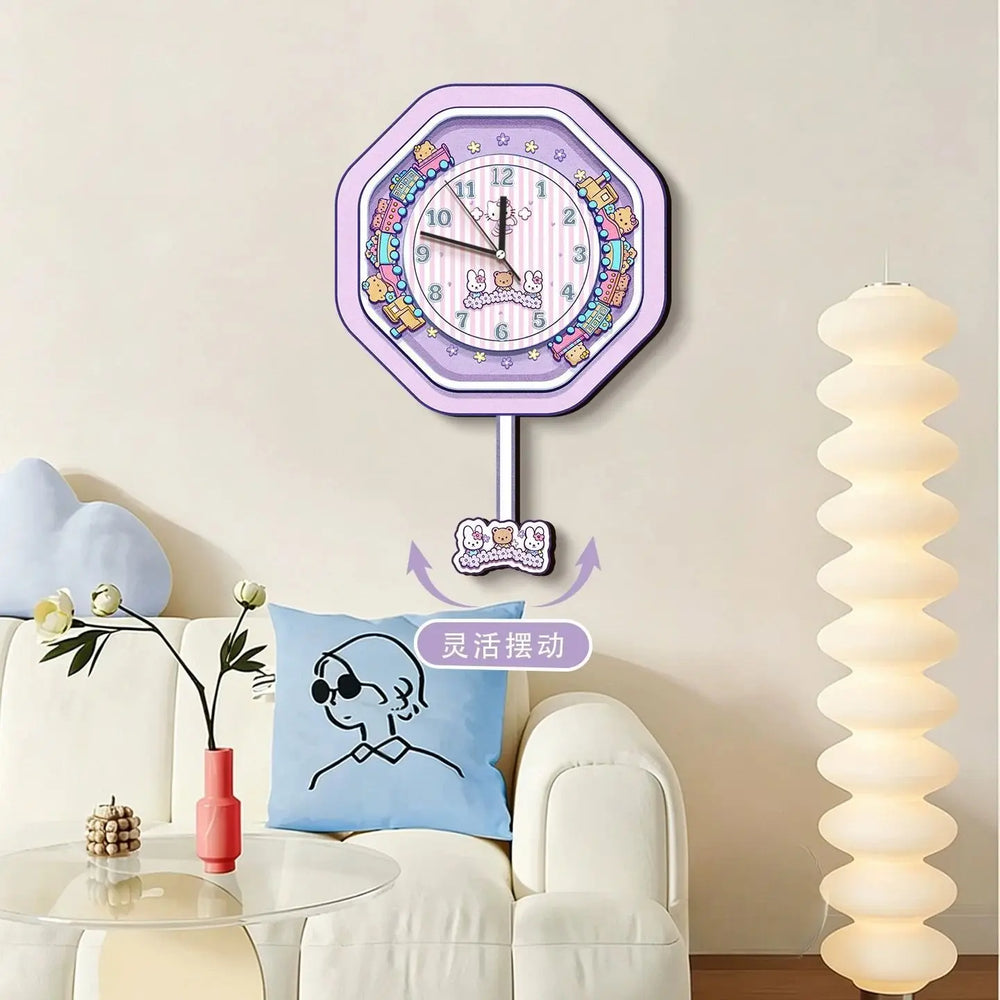 Kawaii Dream Train Pendulum Wall Clock for Cute Room Decor