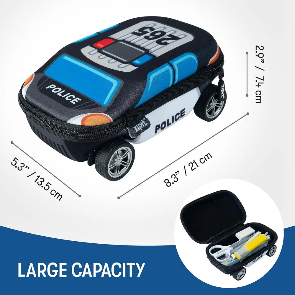 Police Car Pencil Case – Spinning Wheels Detail | Toki Toy Box
