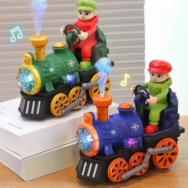 Classic Electric Steam Train Toy with LED, Music & Smoke – Battery Operated