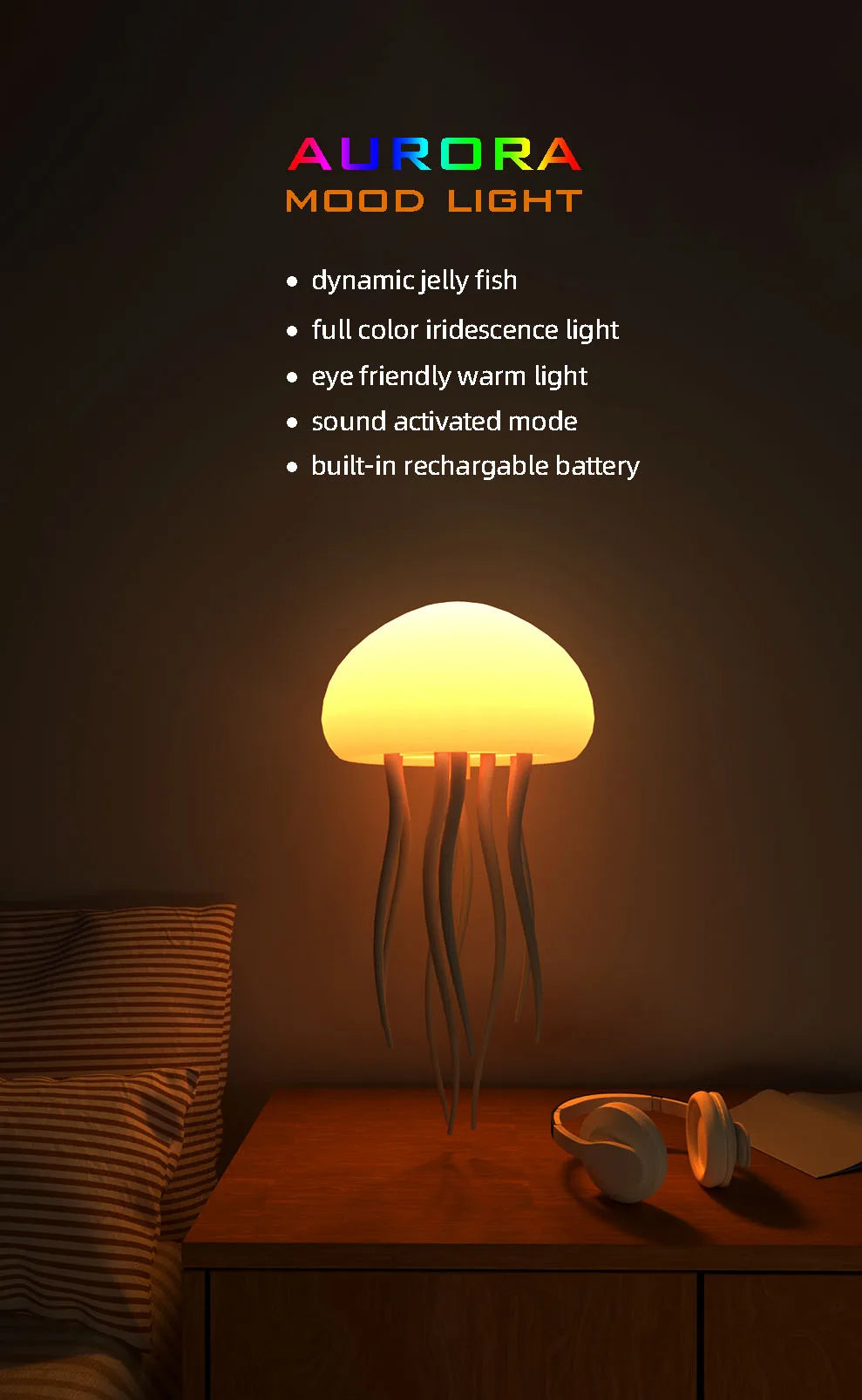 RGB Jellyfish Night Lamp – Voice Control Glow – Size Reference | Toki Toy Box