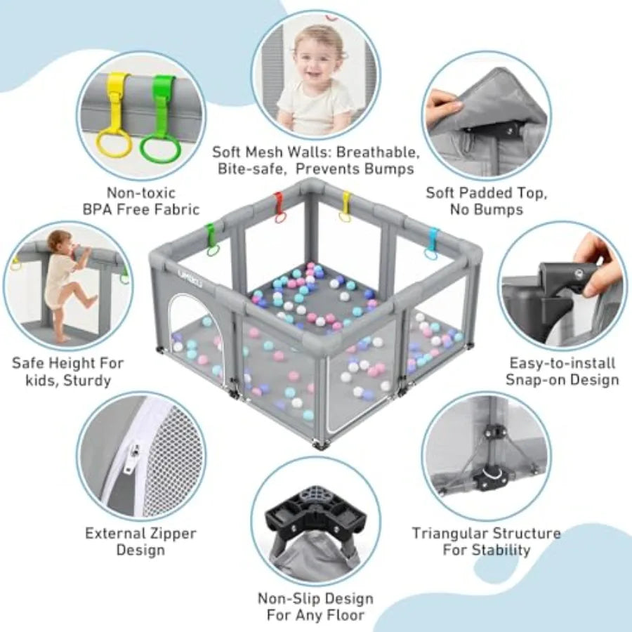 Large Foldable Baby Playpen with Dual Doors