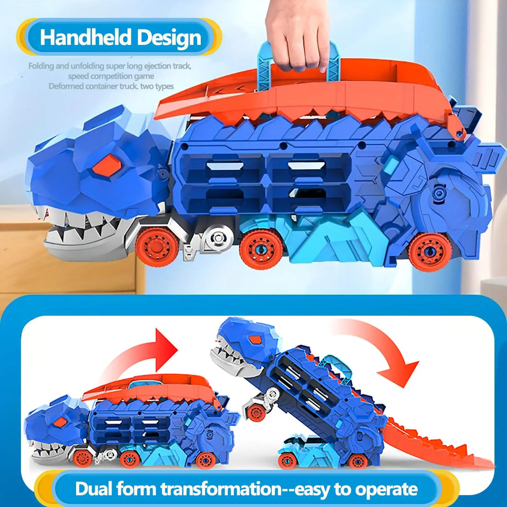 Folding Dino Transporter Track Set – Kids Racing Play – In Use | Toki Toy Box