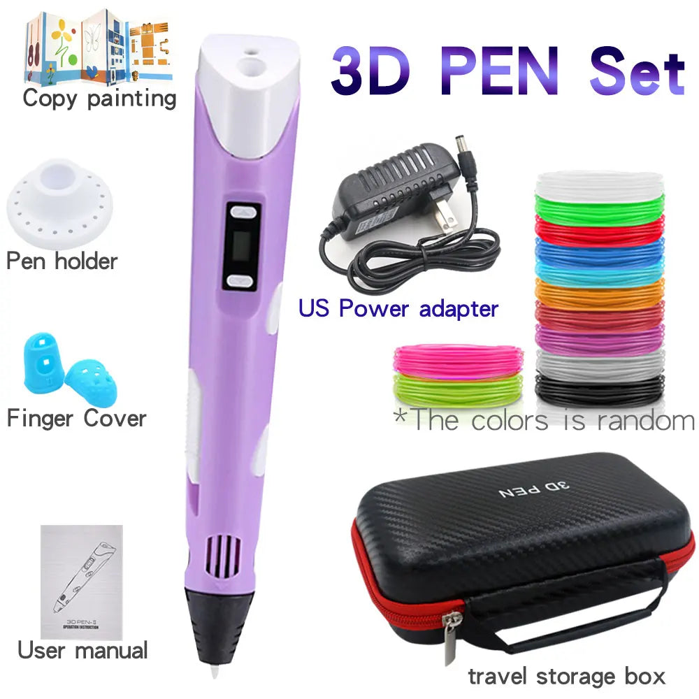 3D Printing Pen Set for Kids – DIY Creative Gift with Power Adapter & 12-Color PLA Filament (36M)