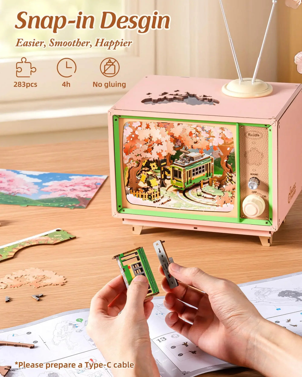 3D Wooden Music Box Puzzle – Dream Sakura Build Kit – Size Reference | Toki Toy Box