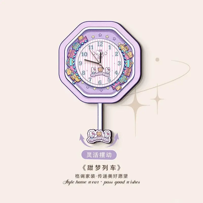 Kawaii Dream Train Pendulum Wall Clock for Cute Room Decor