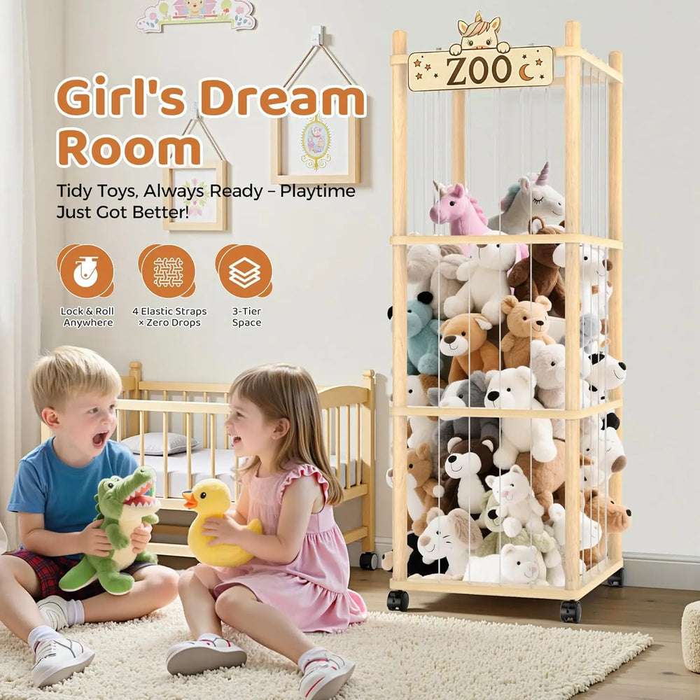 56" Plush Toy Storage Tower on Wheels - Toki Toy Box