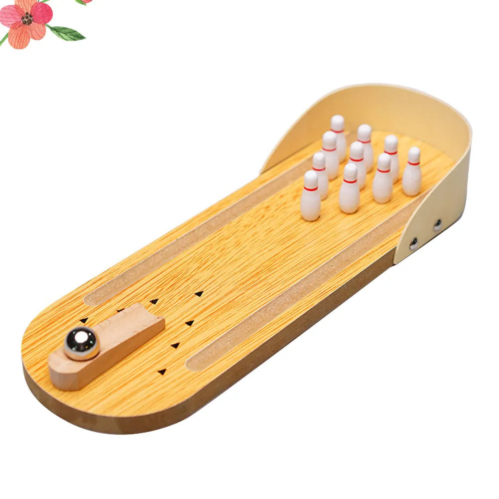 Mini Wooden Bowling Game – Portable Desktop Fun – Family Board Game | Toki Toy Box