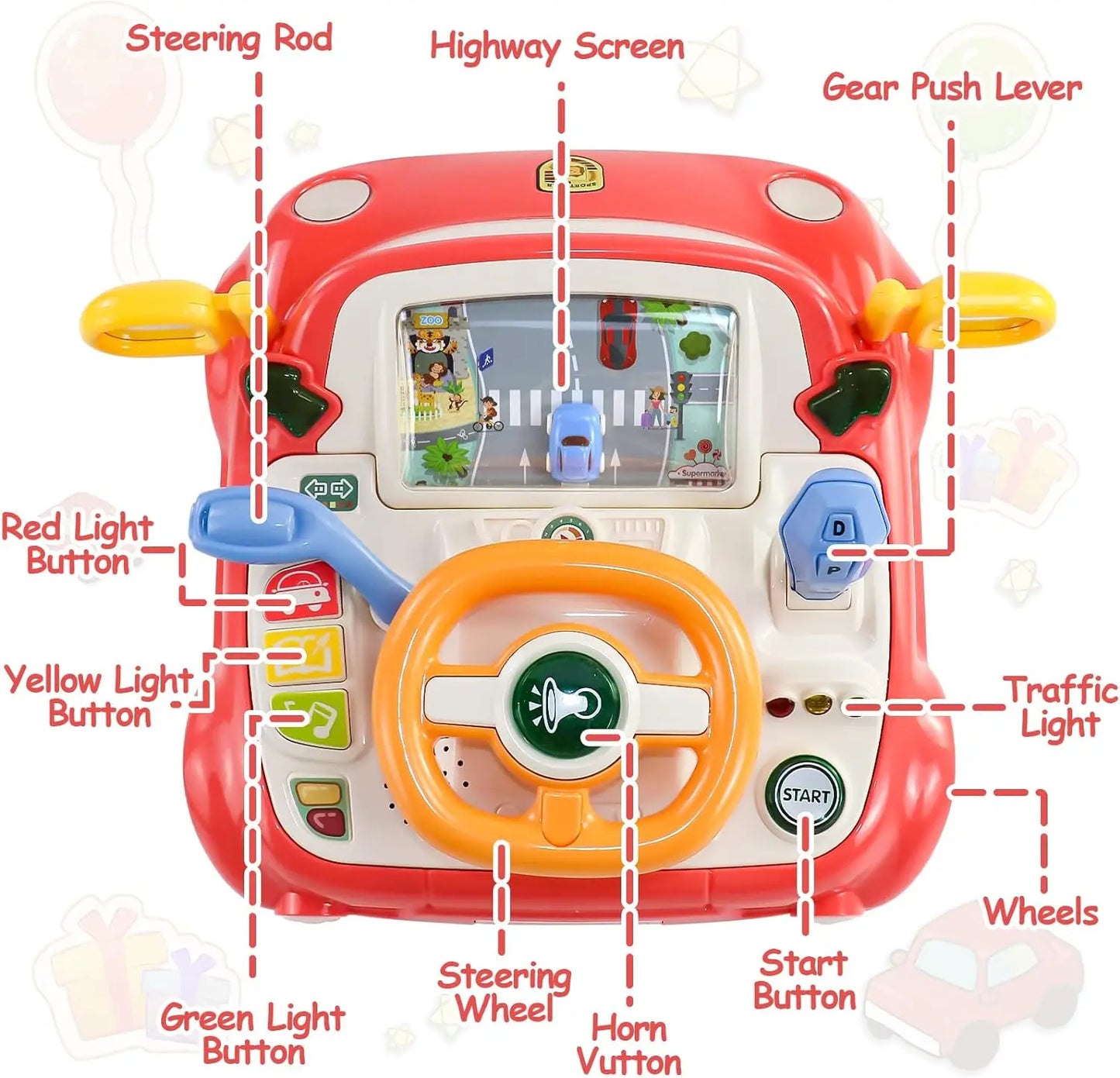 Baby Musical Steering Wheel Toy – Interactive Car Seat Toy for Sensory Play & Motor Skill Development