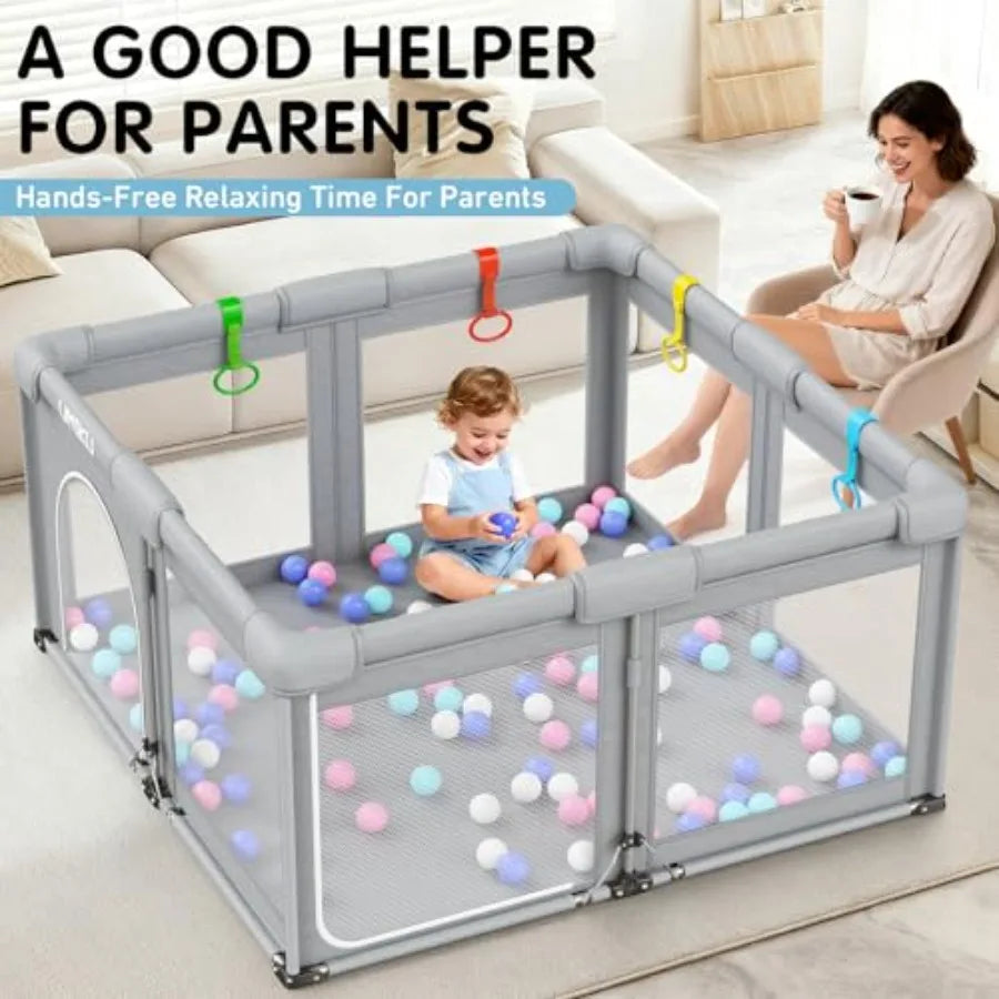 Large Foldable Baby Playpen with Dual Doors