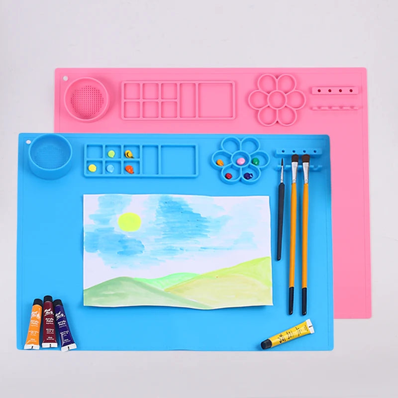 Silicone Art Mat with Brush Holder for Creative Kids