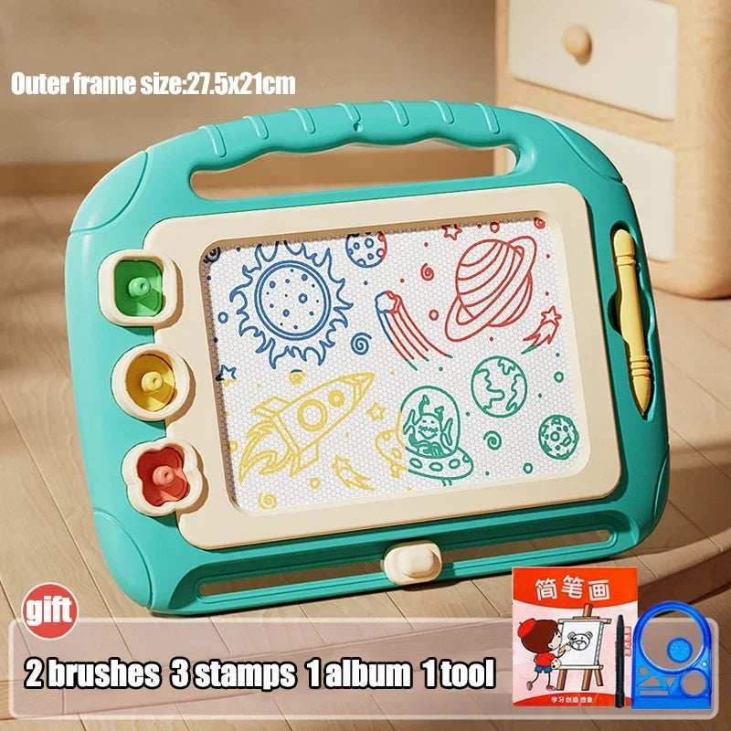 Magnetic doodle pad in use during a car journey