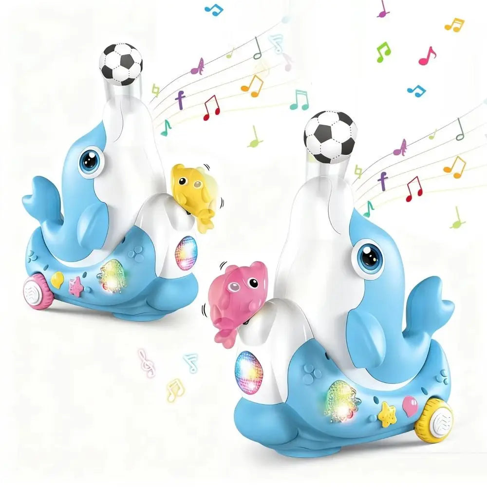 LED Dolphin Walking Toy – Musical Ball Blower – Side View | Toki Toy Box