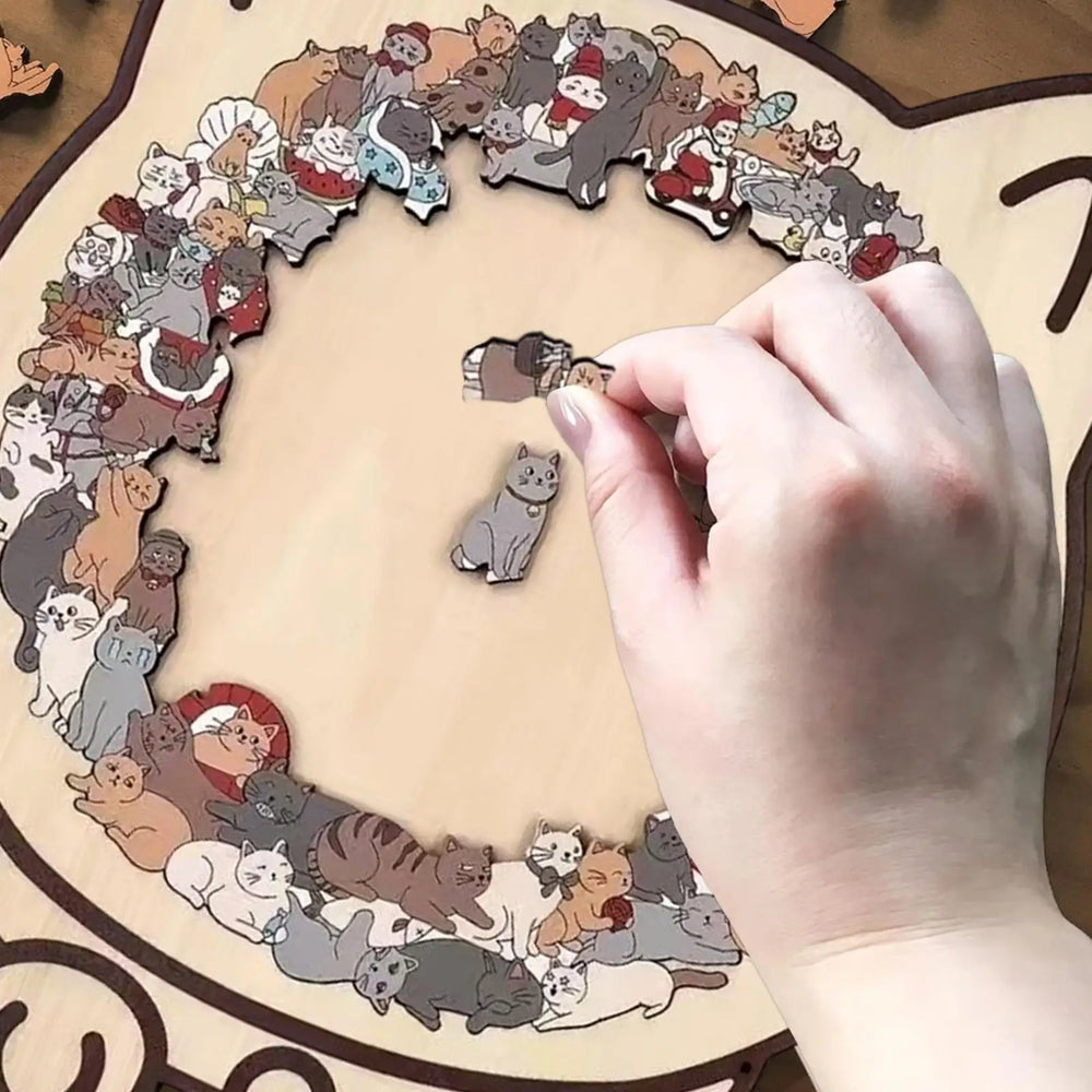 Cat-Shaped Wooden Puzzle – 135-Piece Brain Teaser