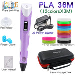 3D Printing Pen Set for Kids – DIY Creative Gift with Power Adapter & 12-Color PLA Filament (36M)