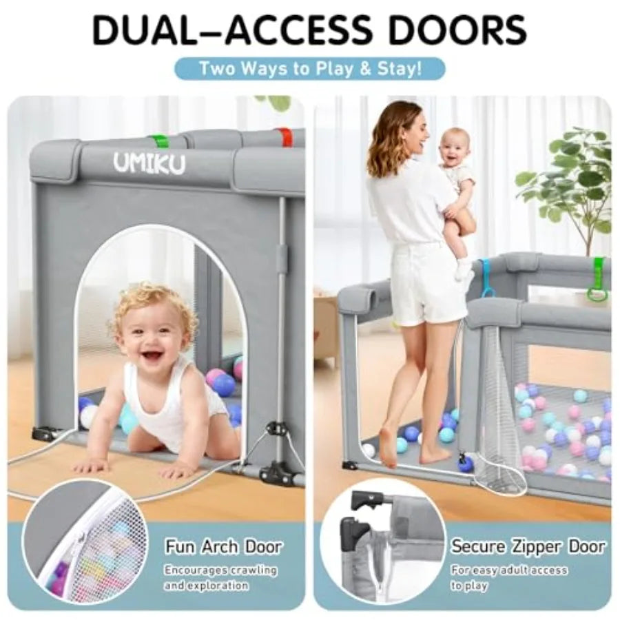 Large Foldable Baby Playpen with Dual Doors