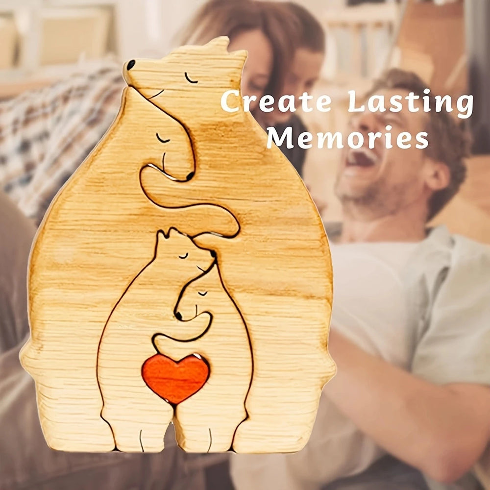 Bear Family Hug Puzzle – Wooden Desktop Gift