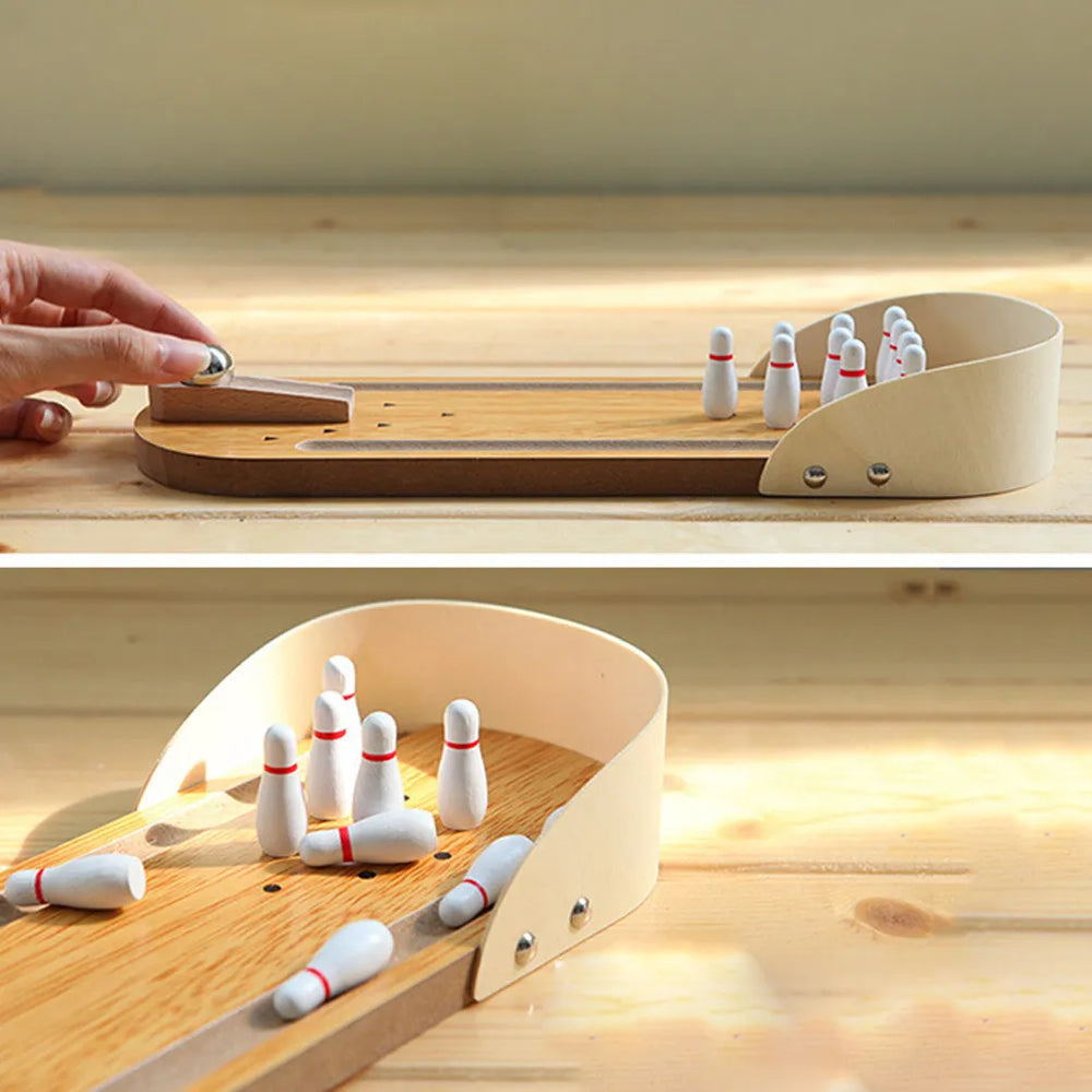 Mini Wooden Bowling Game – Portable Desktop Fun – Whats Included | Toki Toy Box