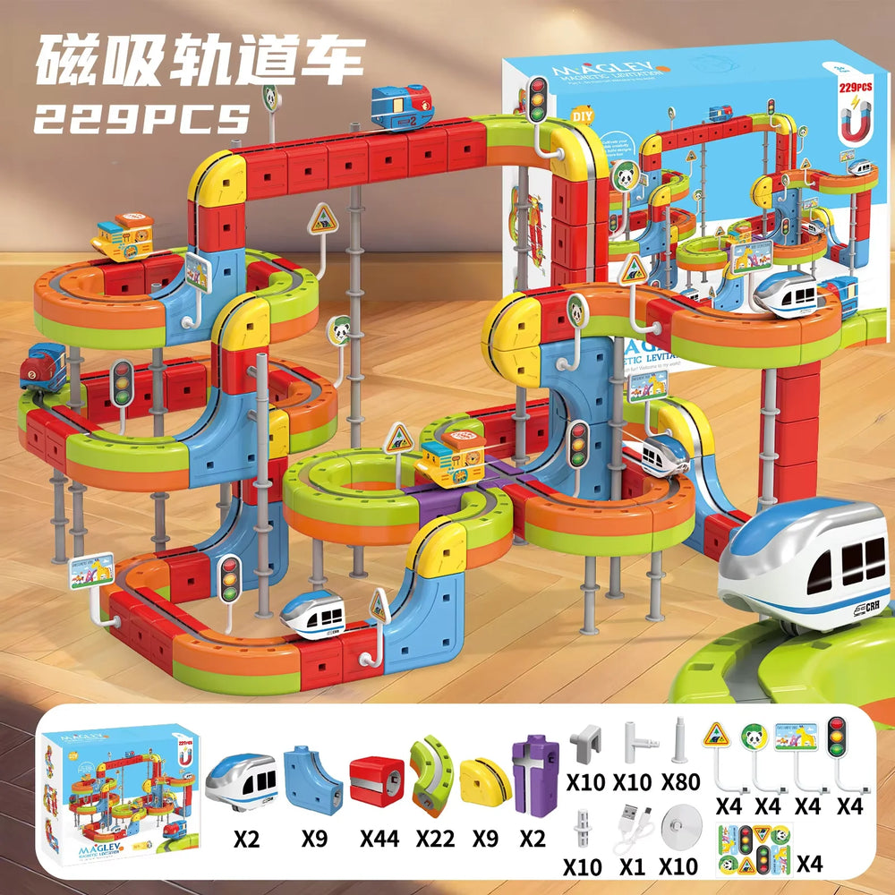 Close-up of two track pieces clicking together