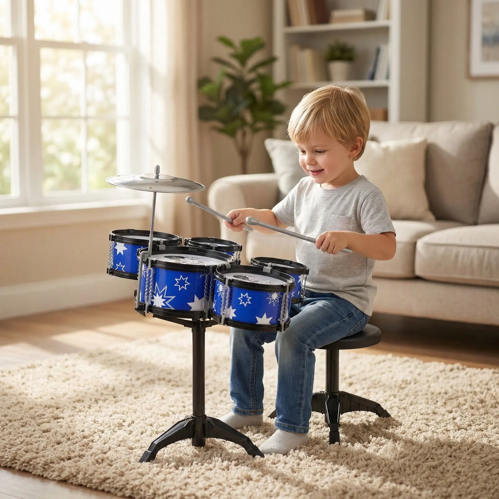 Kids Drum Set Toddler Jazz Kit with Stool | Toki Toy Box