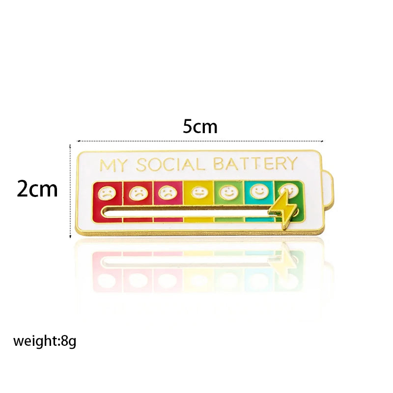 Social Battery Mood Pin – Funny Outfit Badge | Toki Toy Box – Whats Included | Toki Toy Box