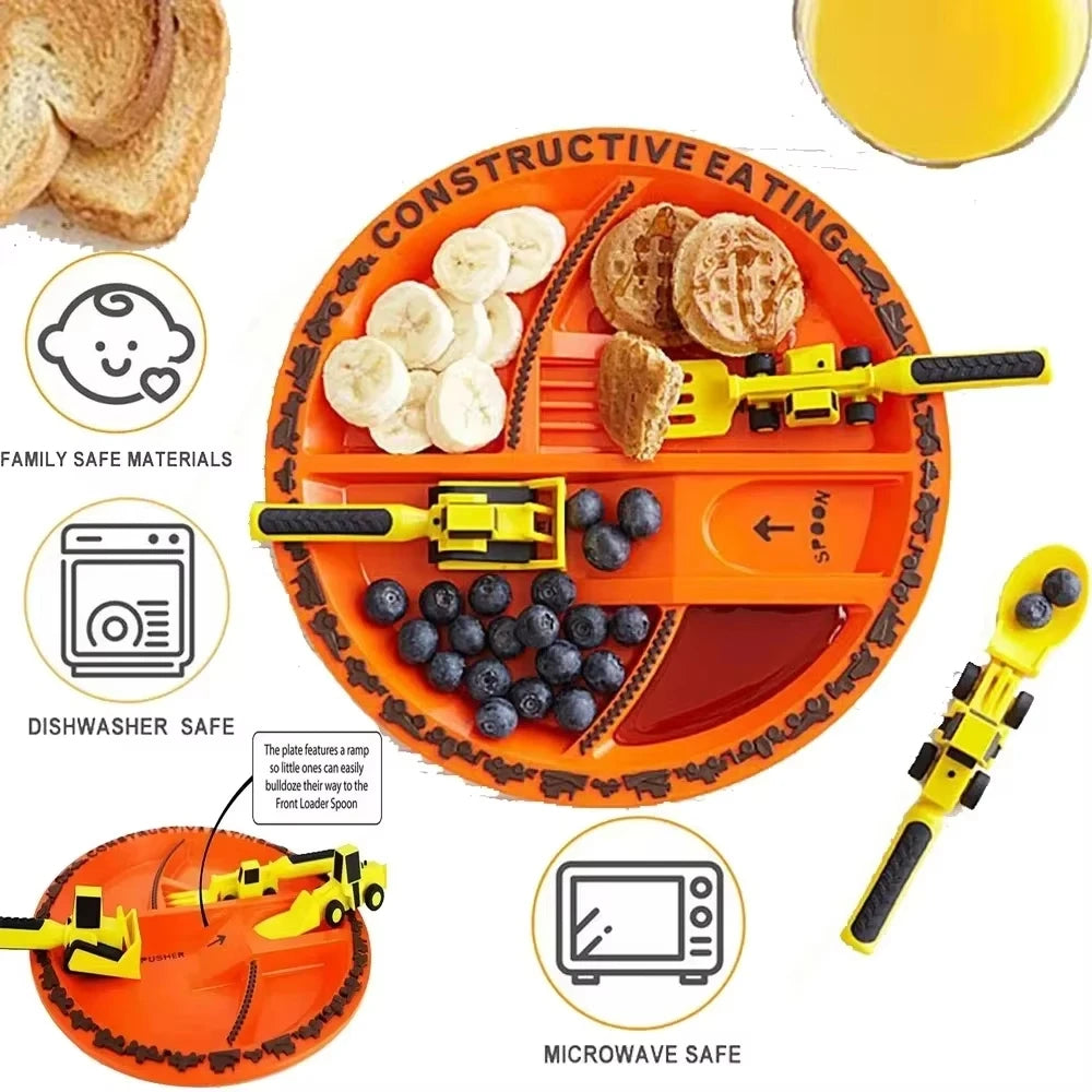 Creative Kids Dining Utensil Set – Bulldozer Spoon, Excavator Fork, Shovel Knife | Safe & Practical PP Material