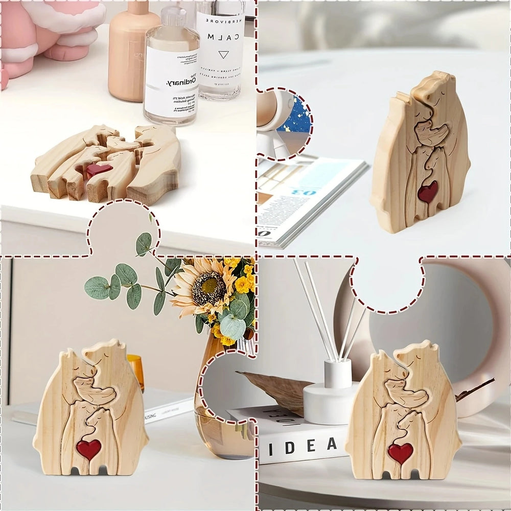 Bear Family Hug Puzzle – Wooden Desktop Gift