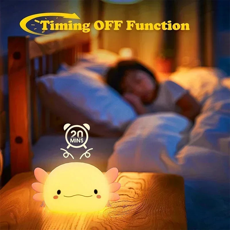 Squishy Glow Axo Buddy Night Light – Tap Control, USB – Detail | Toki Toy Box