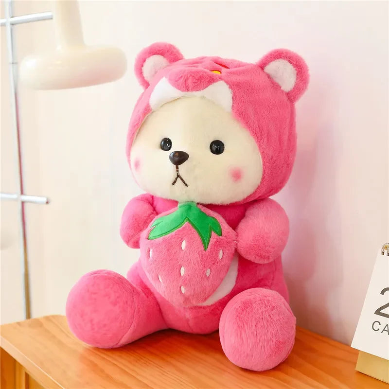 Cute strawberry bear plush gift for kids and teens